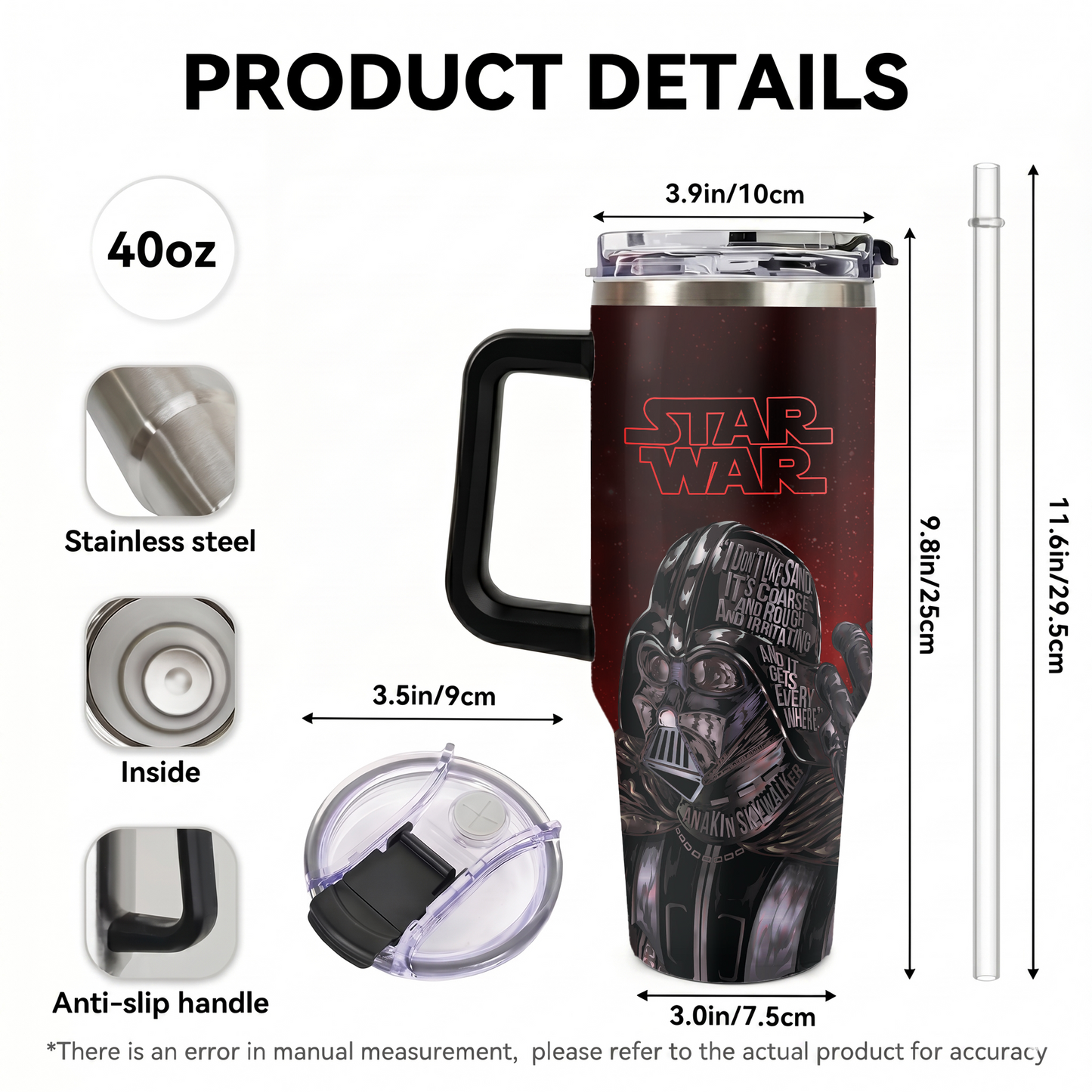 Darth Vader Star Wars 40oz Insulated Tumbler with Handle | Stainless Steel Travel Mug for Dark Side Fans