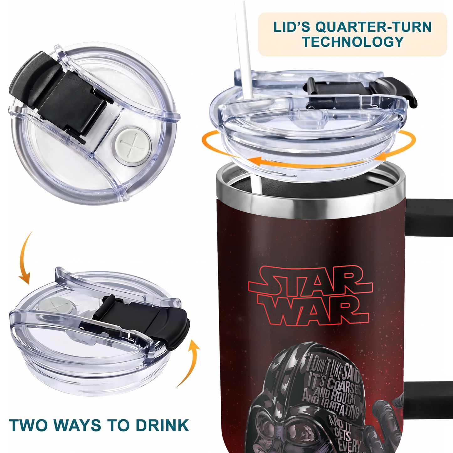 Darth Vader Star Wars 40oz Insulated Tumbler with Handle | Stainless Steel Travel Mug for Dark Side Fans