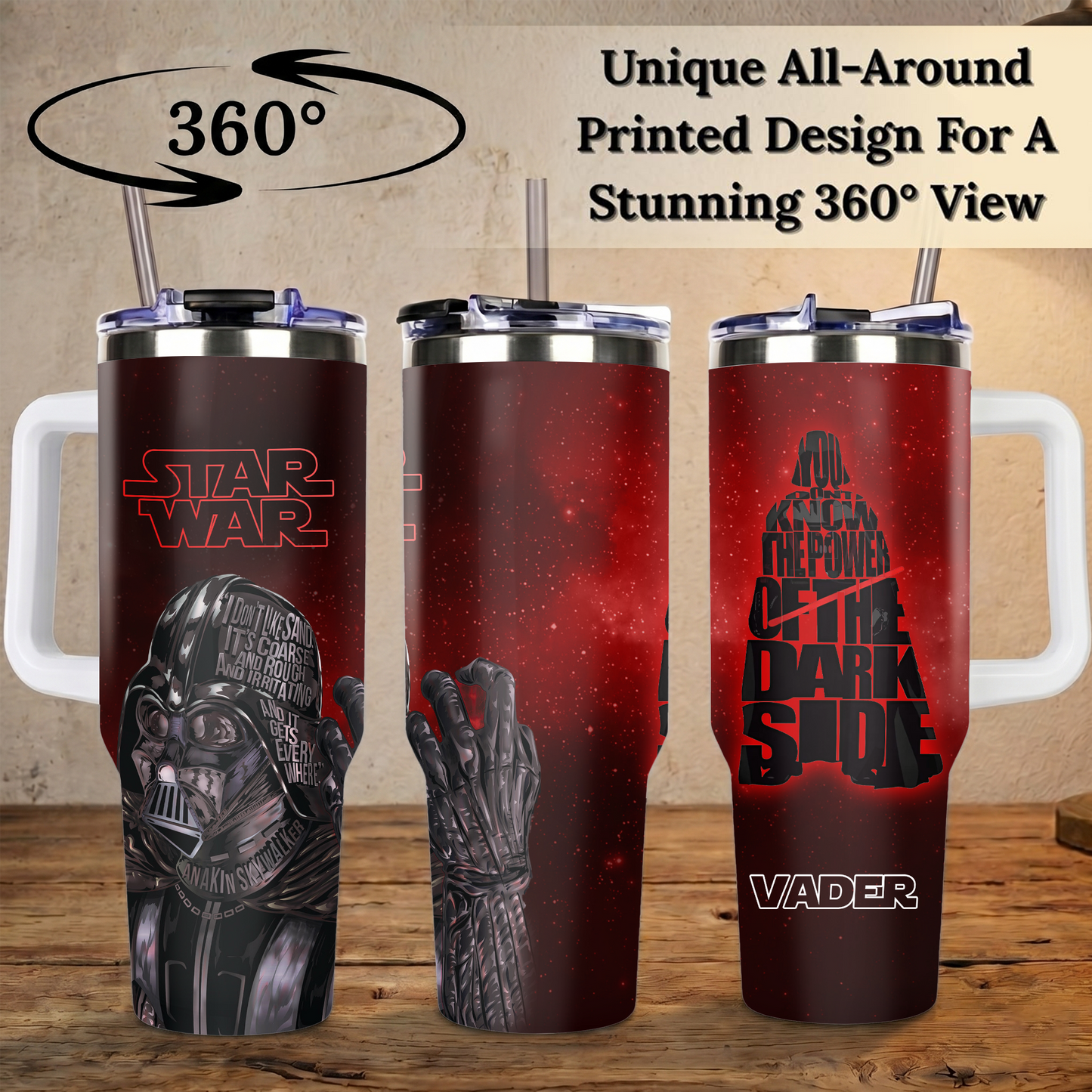 Darth Vader Star Wars 40oz Insulated Tumbler with Handle | Stainless Steel Travel Mug for Dark Side Fans