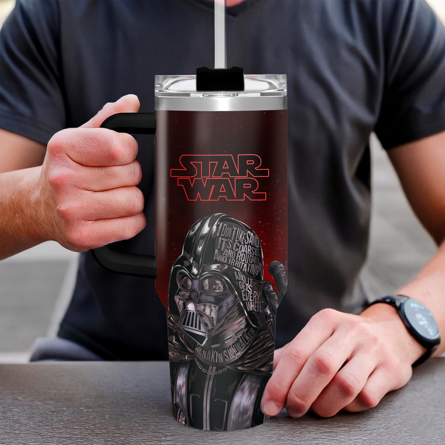 Darth Vader Star Wars 40oz Insulated Tumbler with Handle | Stainless Steel Travel Mug for Dark Side Fans
